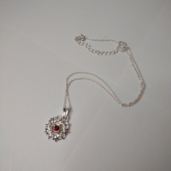 Two Tone Round Pendant Necklace 16.5 Inches Long - Picture 2 of 10